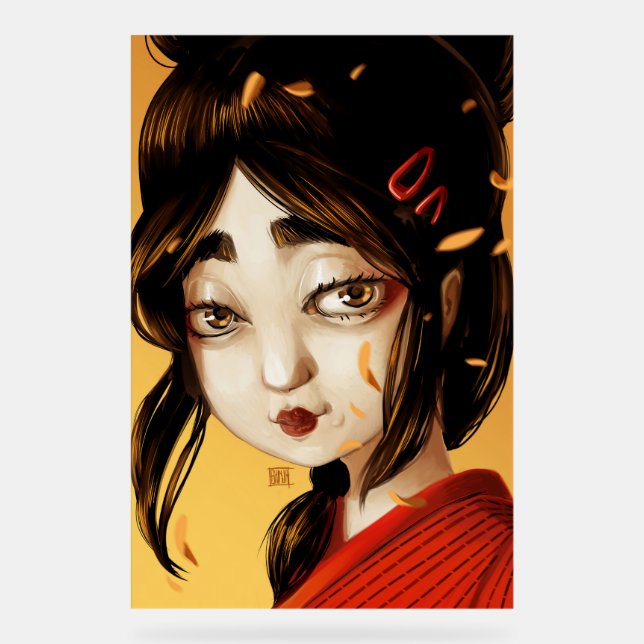 Japanese girl autumn colours acrylic sign (Front)