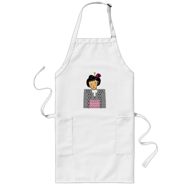 Japanese girl in black and red kimono long apron (Front)