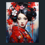 Japanese Girl Pop Art Red Colour Watercolor  Poster<br><div class="desc">Japanese Girl Pop Art Red Colour Watercolor Poster</div>