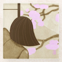 Japanese Girl Spring Classy Glass Coaster