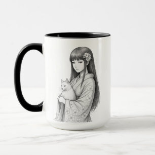 Japanese Girl with a White Ca Mug