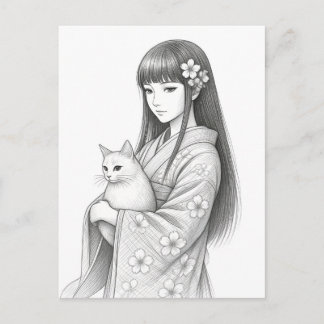 Japanese Girl with a White Ca Postcard