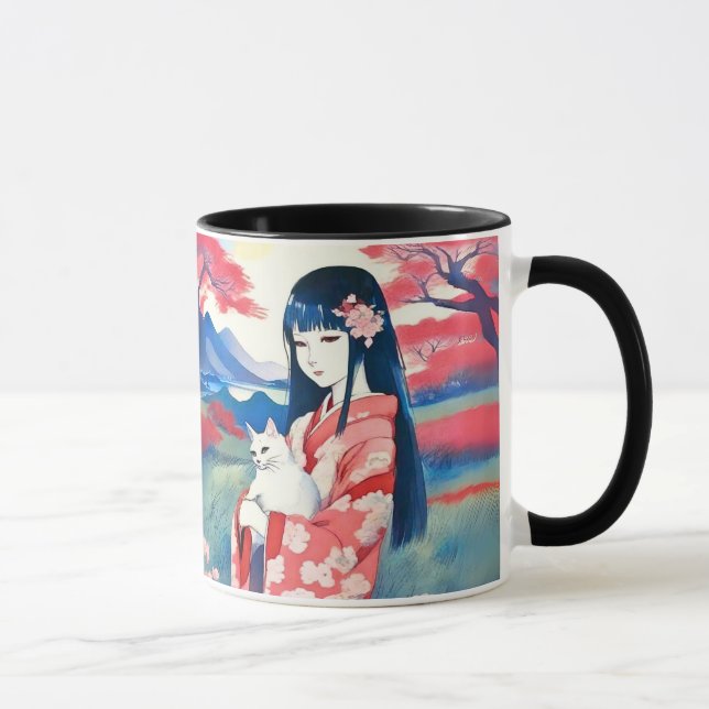 Japanese Girl with a White Cat Mug (Right)