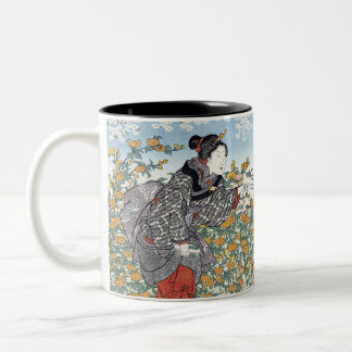 Japanese Girls by Ide Tama River Two-Tone Coffee Mug