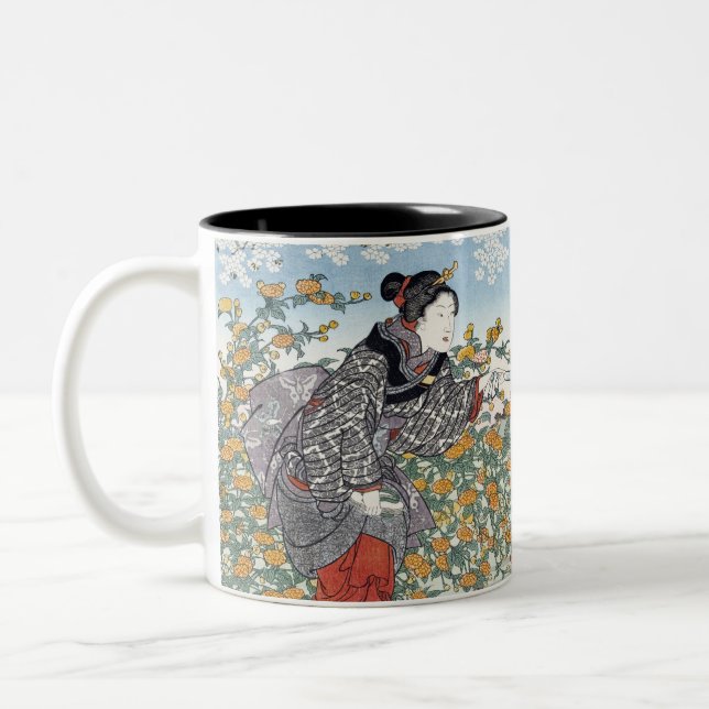 Japanese Girls by Ide Tama River Two-Tone Coffee Mug (Left)