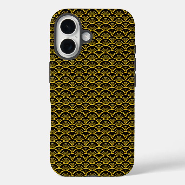 Japanese Gold & Black Seigaiha Pattern Case-Mate iPhone Case (Back)