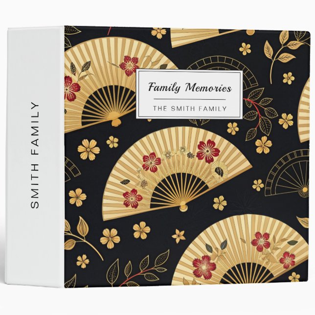 Japanese Gold Fan Sakura Pattern Binder (Front/Spine)