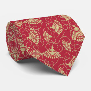 Japanese Gold Fans on Red Tie