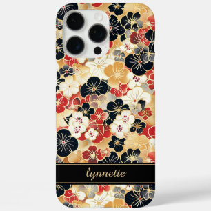 Japanese Gold Floral Pattern Monogrammed iPhone 16 Pro Max Case