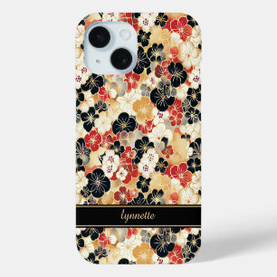 Japanese Gold Floral Pattern Monogrammed iPhone 15 Case