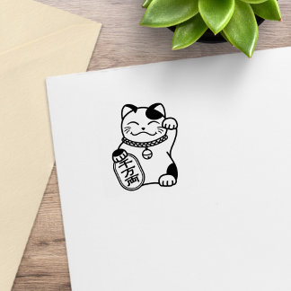Japanese Good Luck Cat, Maneki Neko 1x1 Rubber Stamp
