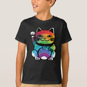 Japanese Good Luck Cat with Rainbow T-Shirt