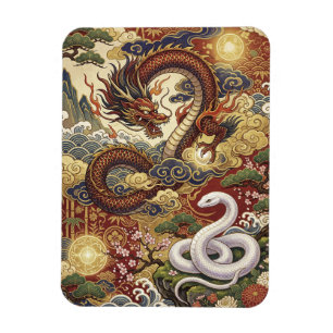 Japanese Good Luck Design: “Dragon and White snake Magnet