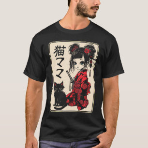 Japanese Gothic Kawaii Anime Samurai Cat Mom Woman T-Shirt