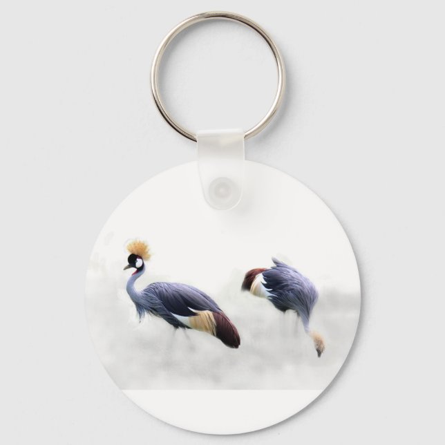 Japanese Gray Crowned Cranes Keychain (Front)