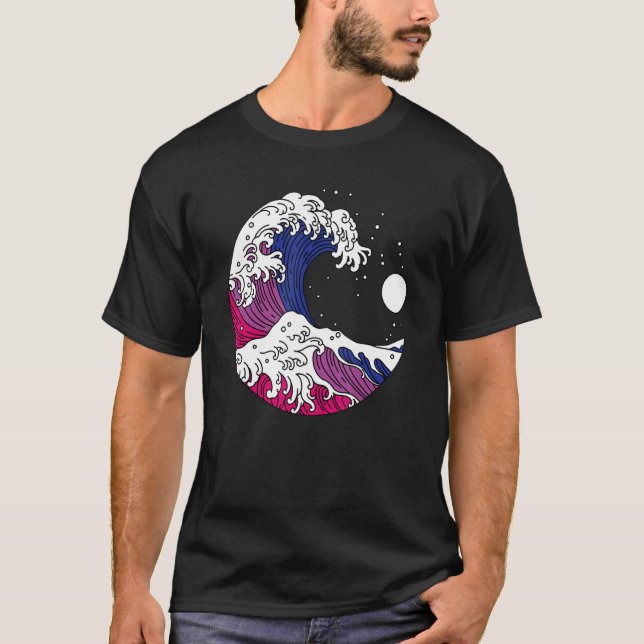 Japanese Great Wave Bisexual Pride LGBTQ Bi Flag B T-Shirt (Front)