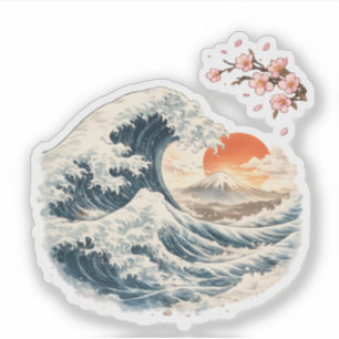 Japanese Great Wave Cherry Blossom Vinyl Sticker