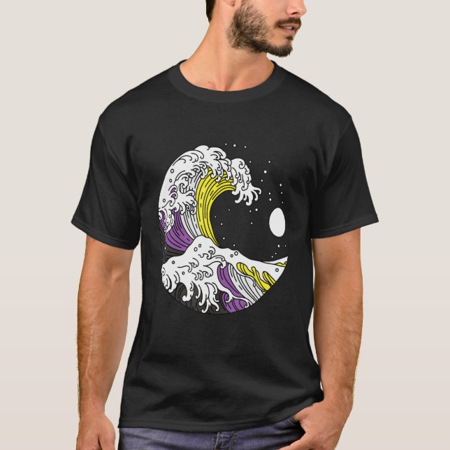 Japanese Great Wave Non Binary Pride Flag Nonbinar T-Shirt (Front)