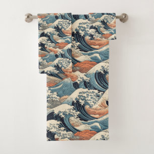Japanese Great Wave Pattern Bath Towel Set
