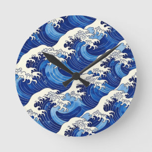 Japanese Great Wave Pattern Ocean  Round Clock