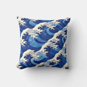 Japanese Great Wave Pattern Ocean Throw Pillow