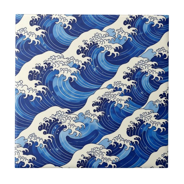 Japanese Great Wave Pattern Ocean  Tile (Front)