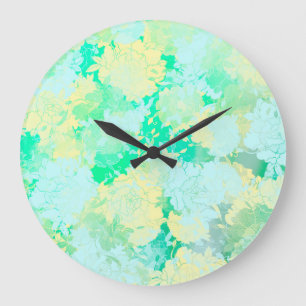 Japanese green,flowers patterns large clock