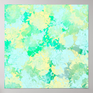 Japanese green,flowers patterns poster