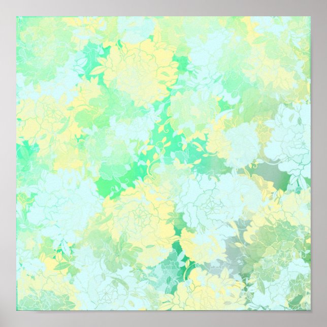 Japanese green,flowers patterns poster (Front)