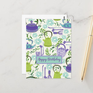 Japanese Green Teapot Design Postcard