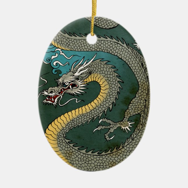 JAPANESE GREY DRAGON CERAMIC ORNAMENT (Front)