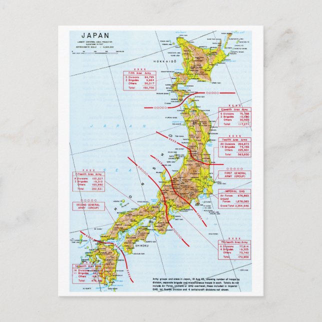 Japanese Ground Forces World War II Map in Japan Postcard (Front)