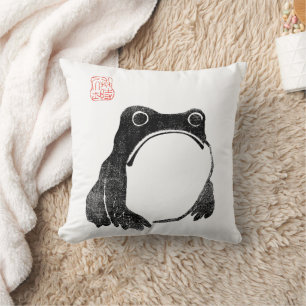 Japanese Grumpy Frog Toad Unimpressed Animal Funny Throw Pillow