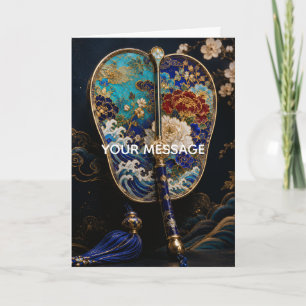 Japanese Gunbai War Fan Floral Art Personalized  Card
