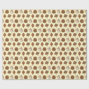 Japanese Halloween Kitsune Pumpkin Yokai Pattern Wrapping Paper