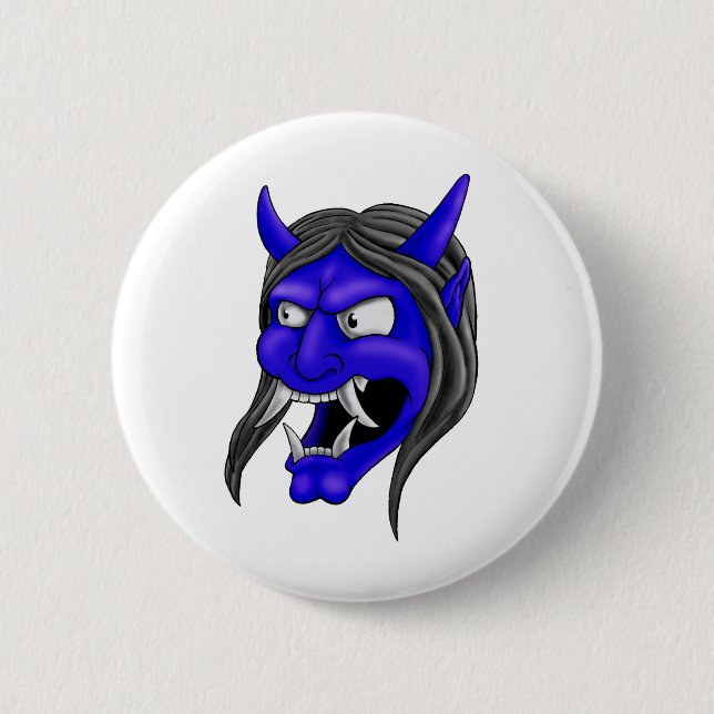 Japanese Hannya Mask 2 Inch Round Button (Front)