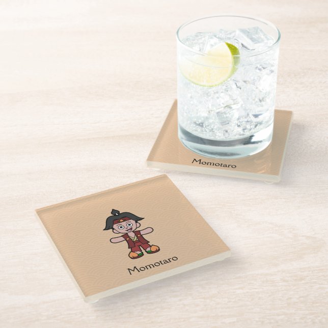 Japanese Hero Peach Boy Momotaro Glass Coaster (Angled)