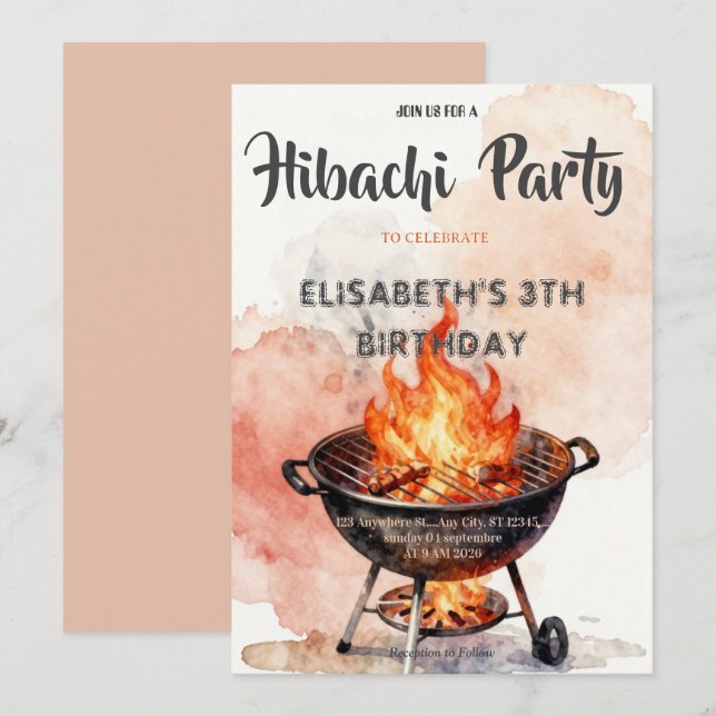 Japanese Hibachi Dinner Party Birthday Invitation (Front/Back)