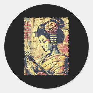 Japanese Hipster Geisha Katana Vintage Women Girls Classic Round Sticker
