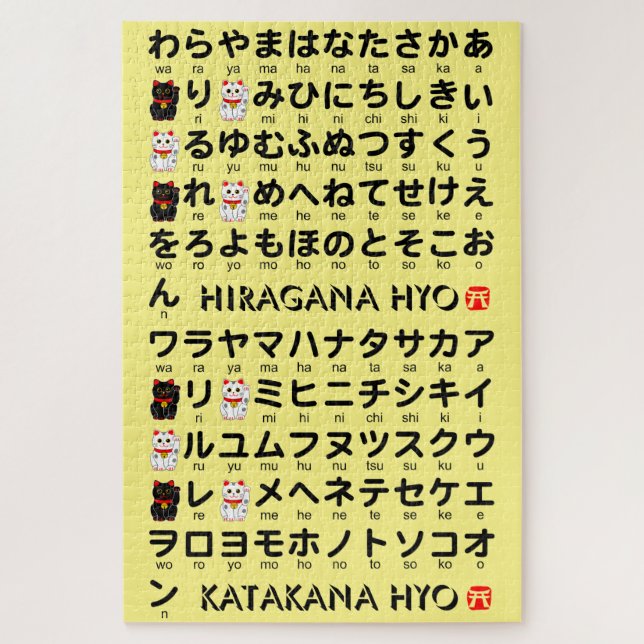 Japanese Hiragana & Katakana Table (Lucky Cat) Jigsaw Puzzle (Vertical)