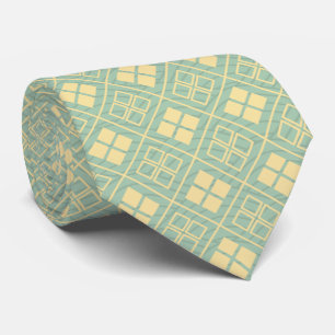 Japanese Hishi and Seigaiha Pattern Gold Cyan Tie