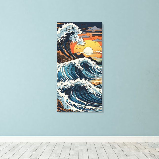 Japanese Hokusai Wave Canvas Print (Insitu(Wood Floor))