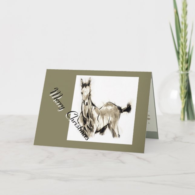 Japanese horse samurai art equestrian sumi holiday card (Front)