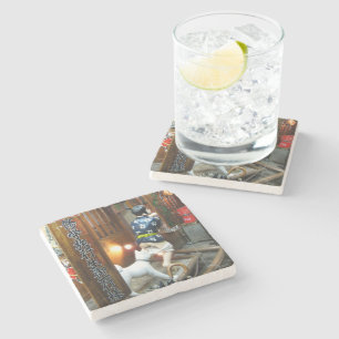Japanese Humour - Dog Pulling Pants Down Stone Coaster