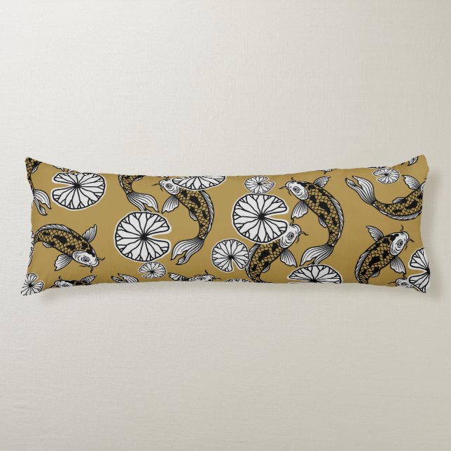 Japanese Indigo Gold Carp Folk Pattern Body Pillow (Front)