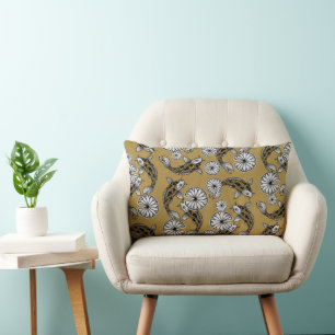 Japanese Indigo Gold Carp Folk Pattern Lumbar Pillow