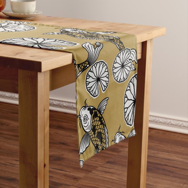 Japanese Indigo Gold Carp Folk Pattern Medium Table Runner (In Situ)