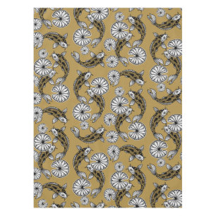 Japanese Indigo Gold Carp Folk Pattern Tablecloth