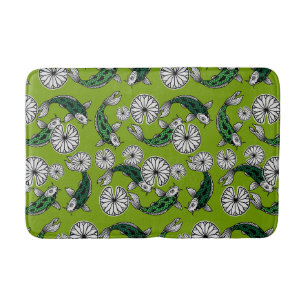 Japanese Indigo Green Carp Folk Pattern Bath Mat