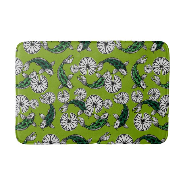 Japanese Indigo Green Carp Folk Pattern Bath Mat (Front)